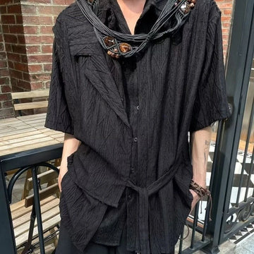 Riolio Summer Retro Shirt Niche Jacquard Hollow Top Korean Punk Vintage Blouse High-end Chinese Style Splicing Strap Short-sleeved Tees